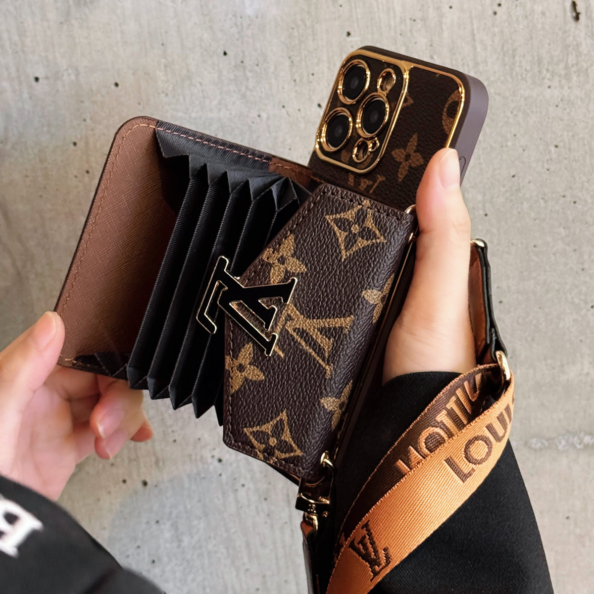AAOO Premium Leather iPhone Case With Wallet And Crossbody Strap