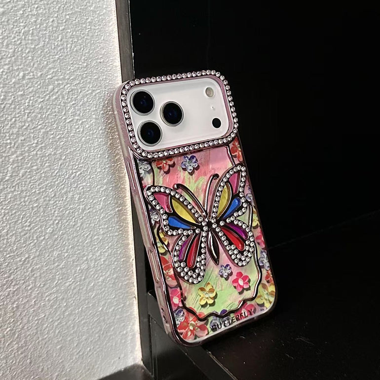 AAOO 3D Rhinestone Butterfly Phone Case Sparkling Floral Bling Cover for iPhone