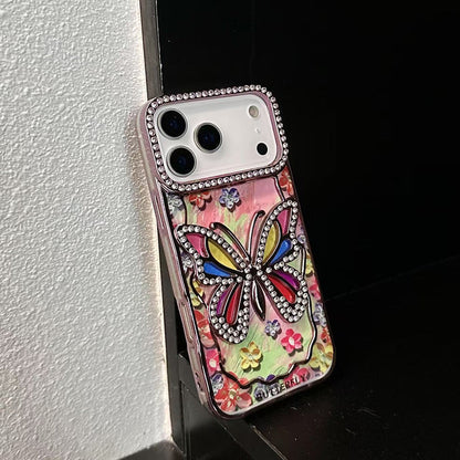AAOO 3D Rhinestone Butterfly Phone Case Sparkling Floral Bling Cover for iPhone