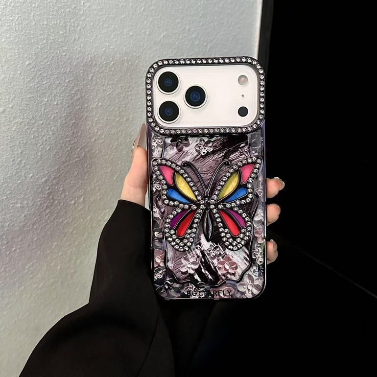 AAOO 3D Rhinestone Butterfly Phone Case Sparkling Floral Bling Cover for iPhone