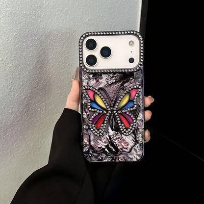 AAOO 3D Rhinestone Butterfly Phone Case Sparkling Floral Bling Cover for iPhone