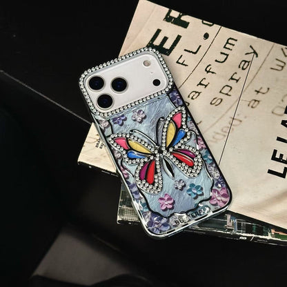 AAOO 3D Rhinestone Butterfly Phone Case Sparkling Floral Bling Cover for iPhone