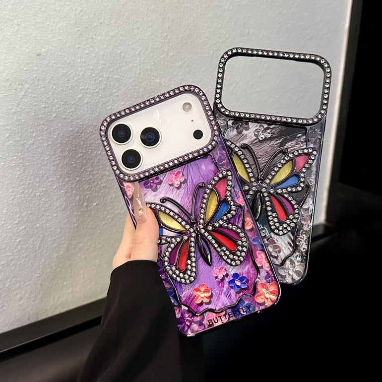 AAOO 3D Rhinestone Butterfly Phone Case Sparkling Floral Bling Cover for iPhone