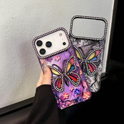 AAOO 3D Rhinestone Butterfly Phone Case Sparkling Floral Bling Cover for iPhone