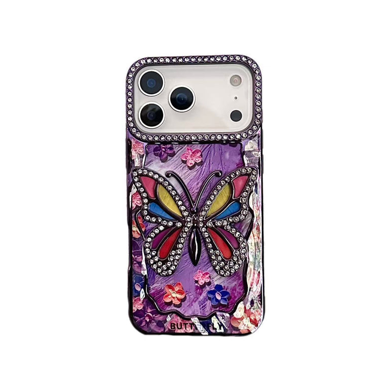 AAOO 3D Rhinestone Butterfly Phone Case Sparkling Floral Bling Cover for iPhone