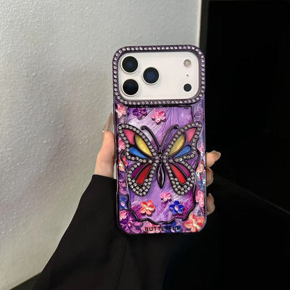 AAOO 3D Rhinestone Butterfly Phone Case Sparkling Floral Bling Cover for iPhone