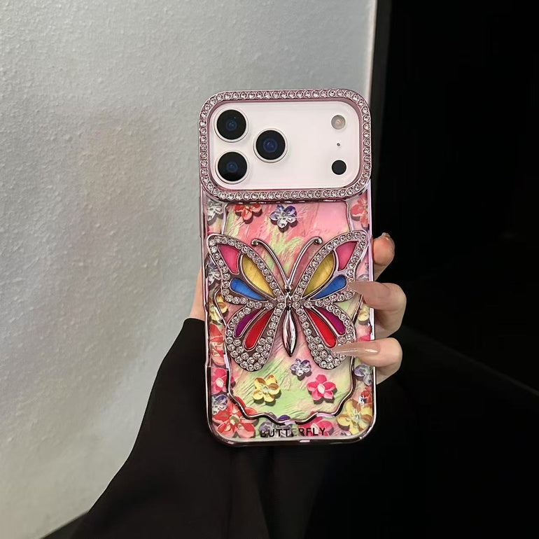AAOO 3D Rhinestone Butterfly Phone Case Sparkling Floral Bling Cover for iPhone