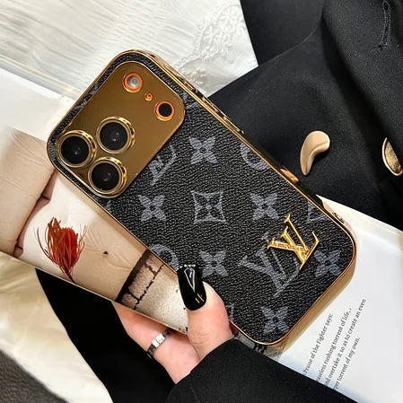 AAOO Elite Leather-Texture iPhone Case with Gold Accents