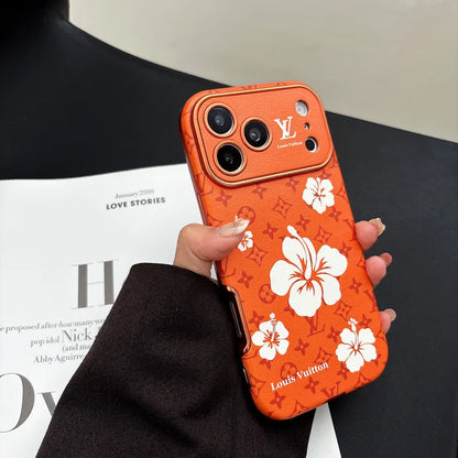 AAOO Orange Phone Case Decorated with Beautiful Floral Patterns for iPhone 12-17 Series