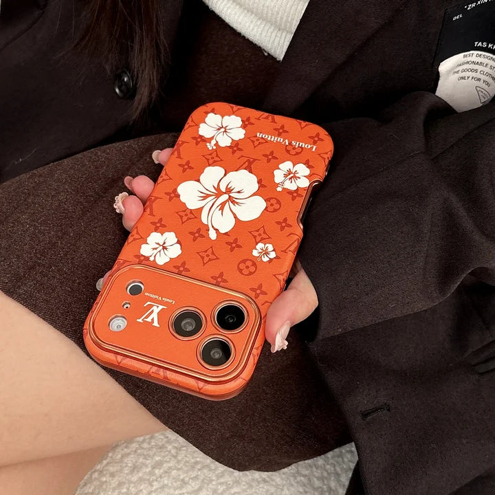 AAOO Orange Phone Case Decorated with Beautiful Floral Patterns for iPhone 12-17 Series