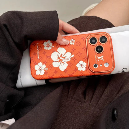 AAOO Orange Phone Case Decorated with Beautiful Floral Patterns for iPhone 12-17 Series