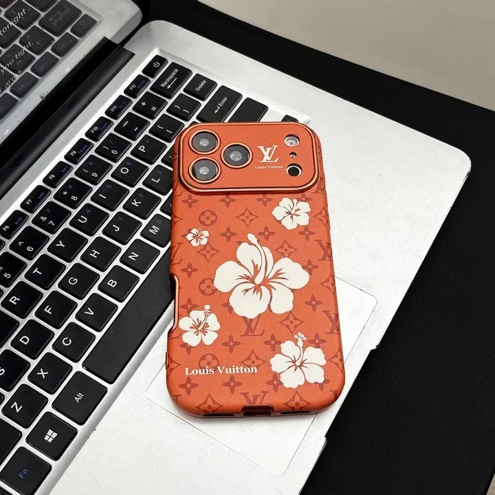 AAOO Orange Phone Case Decorated with Beautiful Floral Patterns for iPhone 12-17 Series