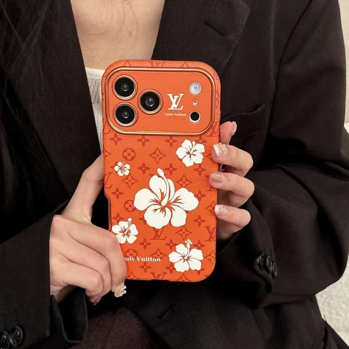AAOO Orange Phone Case Decorated with Beautiful Floral Patterns for iPhone 12-17 Series
