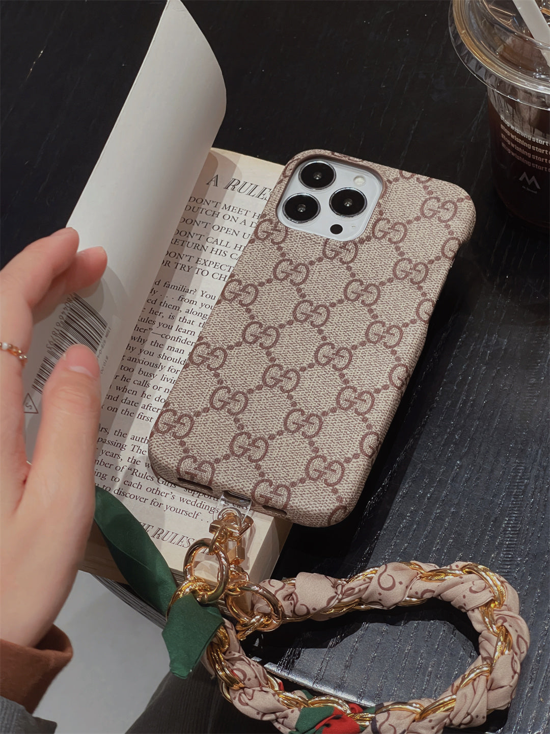 AAOO LUXURY CANVAS APPLE IPHONE CASE DETACHABLE SILK SCARF WRISTBAND