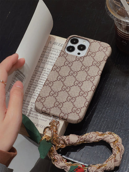 AAOO LUXURY CANVAS APPLE IPHONE CASE DETACHABLE SILK SCARF WRISTBAND