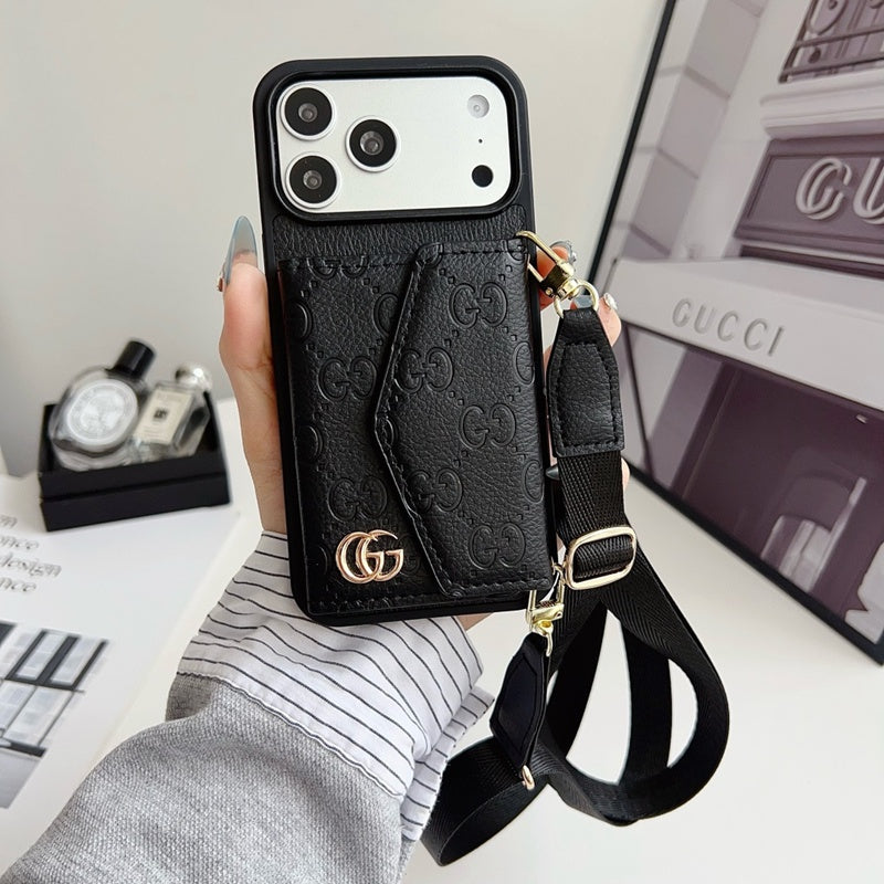 AAOO Luxuriöse einfarbige Leder-Crossbody-Brieftaschen-Handyhülle für iPhone 12-17