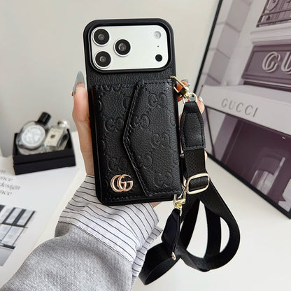 AAOO Luxuriöse einfarbige Leder-Crossbody-Brieftaschen-Handyhülle für iPhone 12-17