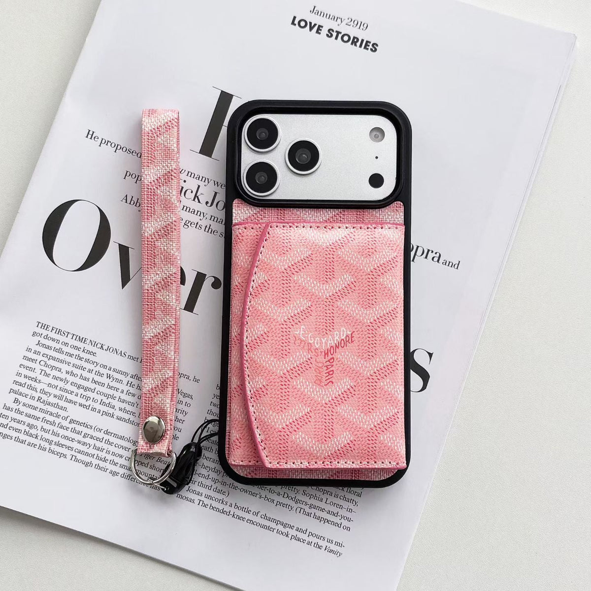AAOO Luxury GD Pattern Tri-Fold Wallet Phone Case with Matching Wristlet Strap