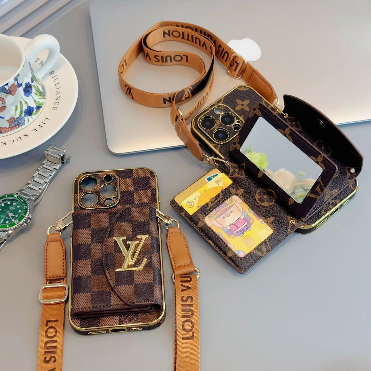AAOO Luxuriöse Crossbody Geldbörse Handyhülle Kartenhalter mit verstellbarem Umhängeband