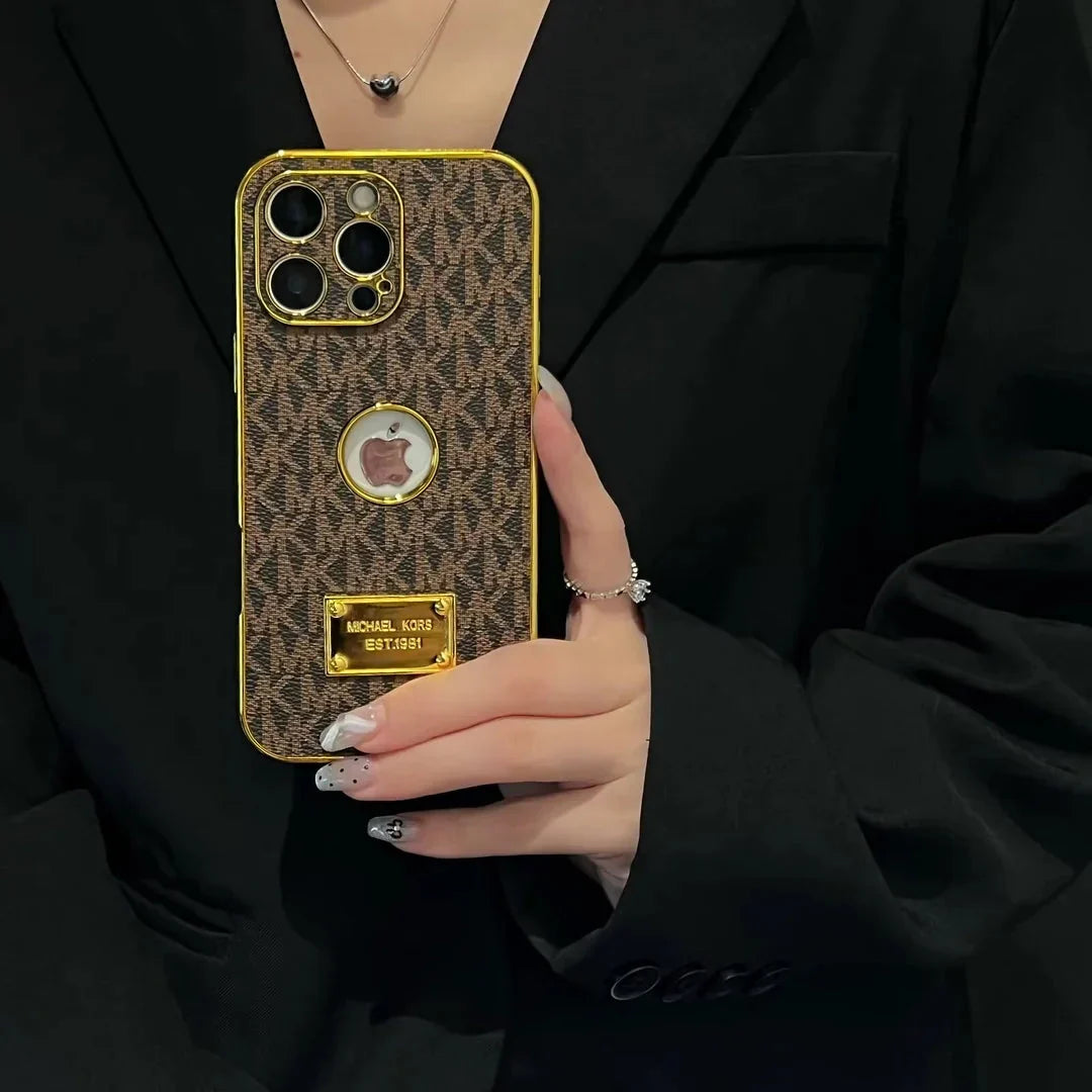AAOO Gold Signature Canvas Leder iPhone Hülle