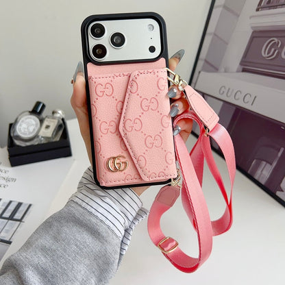 AAOO Luxuriöse einfarbige Leder-Crossbody-Brieftaschen-Handyhülle für iPhone 12-17