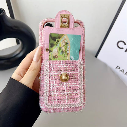 AAOO Luxury Tweed iPhone Case Classic Purse Style with Scarf Chain