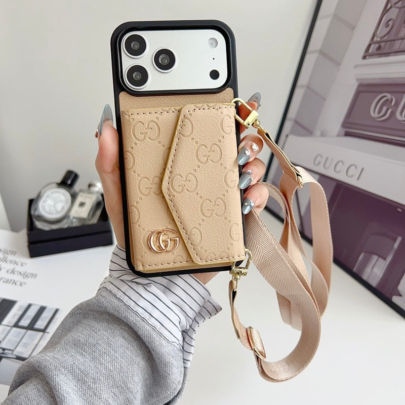 AAOO Luxuriöse einfarbige Leder-Crossbody-Brieftaschen-Handyhülle für iPhone 12-17