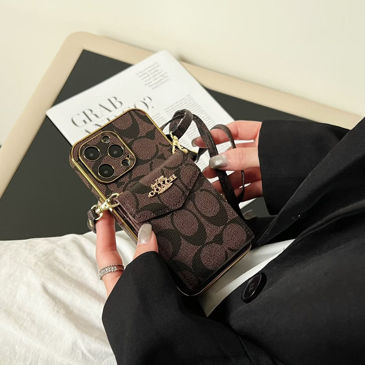 AAOO Luxury Accordion Card Holder Leather Crossbody Apple iPhone Case