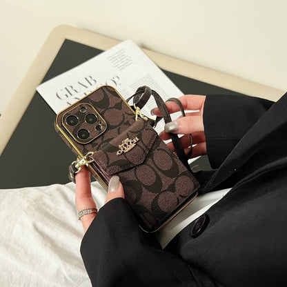 AAOO Luxury Accordion Card Holder Leather Crossbody Apple iPhone Case