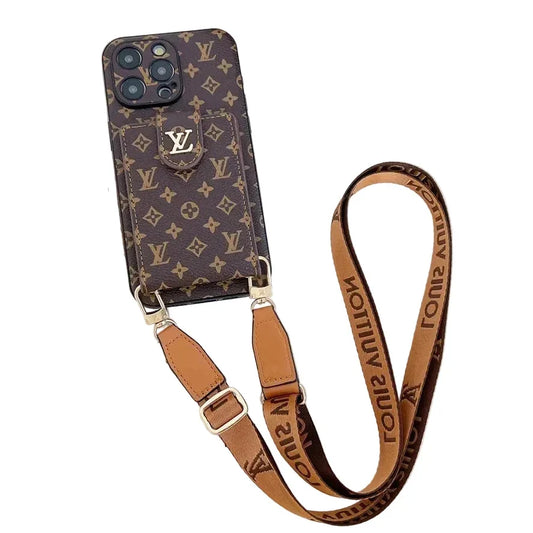 AAOO Canvas Leather Button Card Holder Crossbody iPhone Case