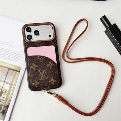 AAOO Luxuriöse Kartenhalter-Handyhülle mit Umhängeband für iPhone 13-18
