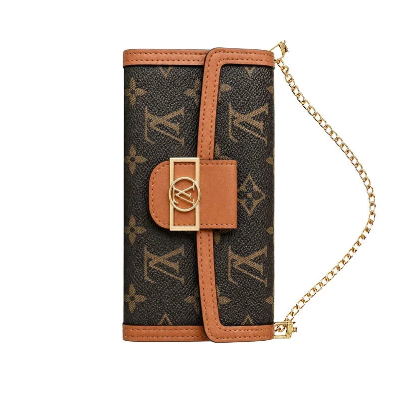 AAOO Luxuriöse iPhone-Lederhülle mit Flip Wallet und Umhängegurt