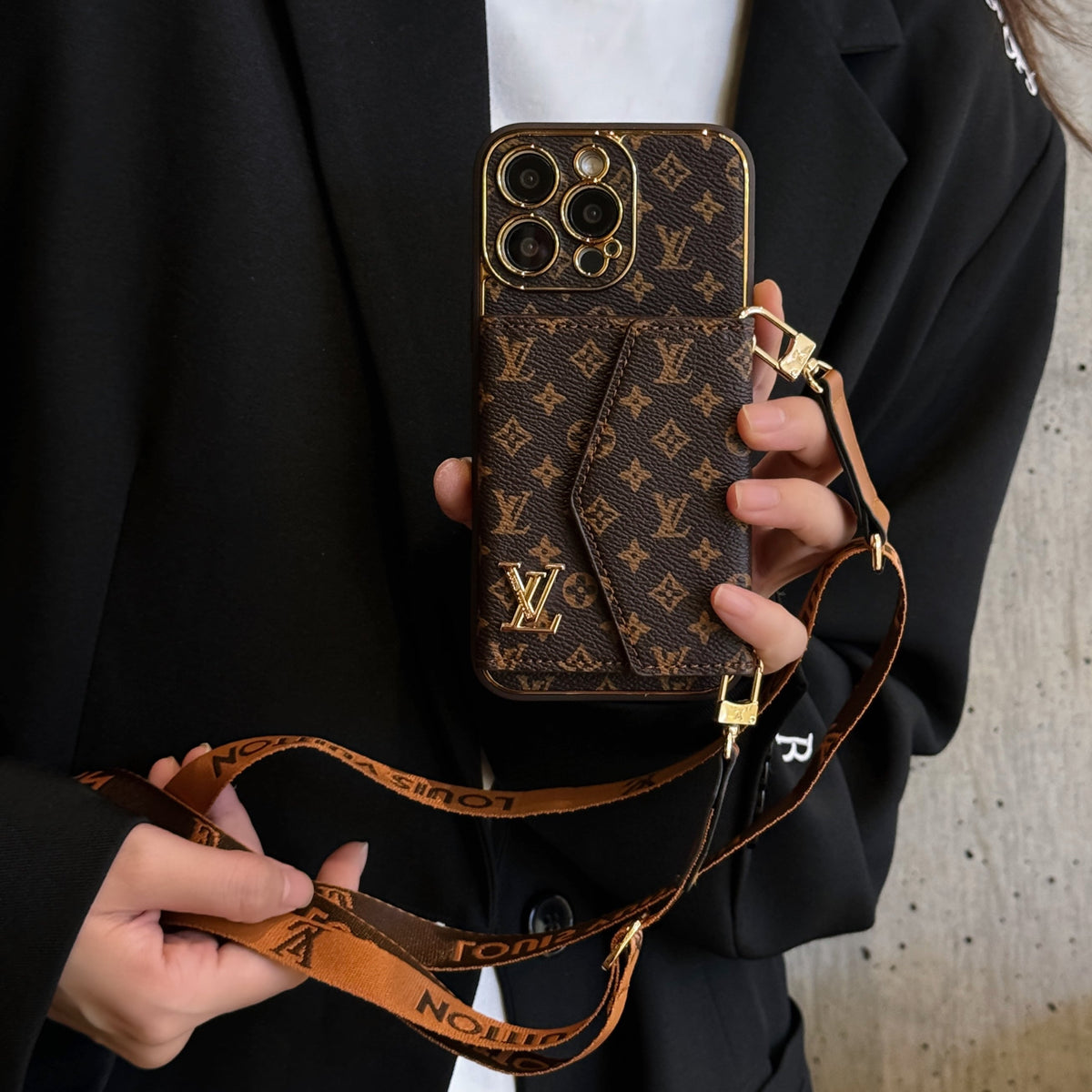 AAOO Luxury Canvas Leather Card Holder iPhone Case