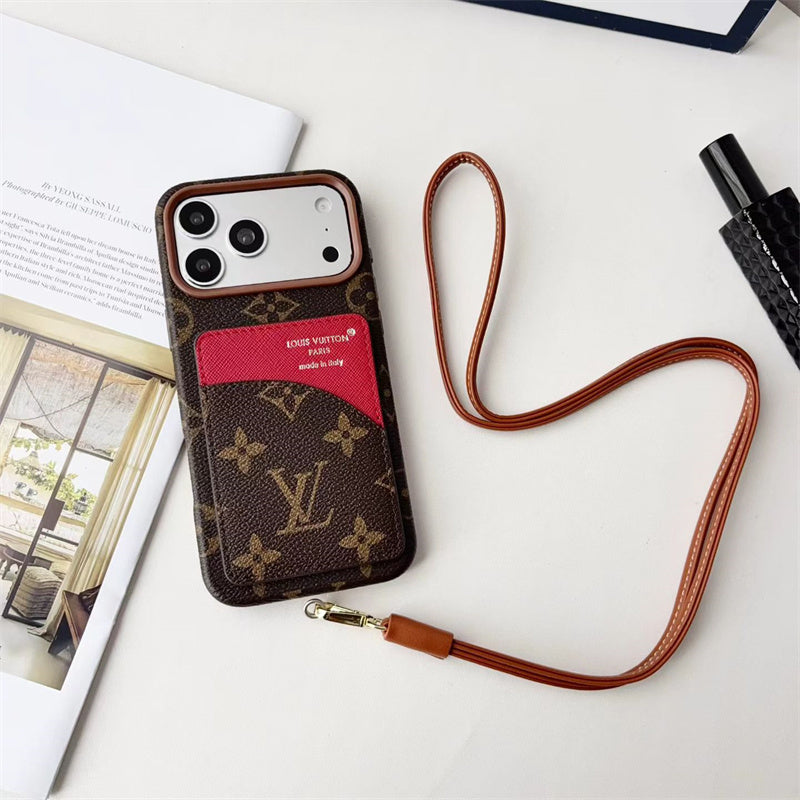 AAOO Luxuriöse Kartenhalter-Handyhülle mit Umhängeband für iPhone 13-18