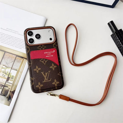 AAOO Luxuriöse Kartenhalter-Handyhülle mit Umhängeband für iPhone 13-18