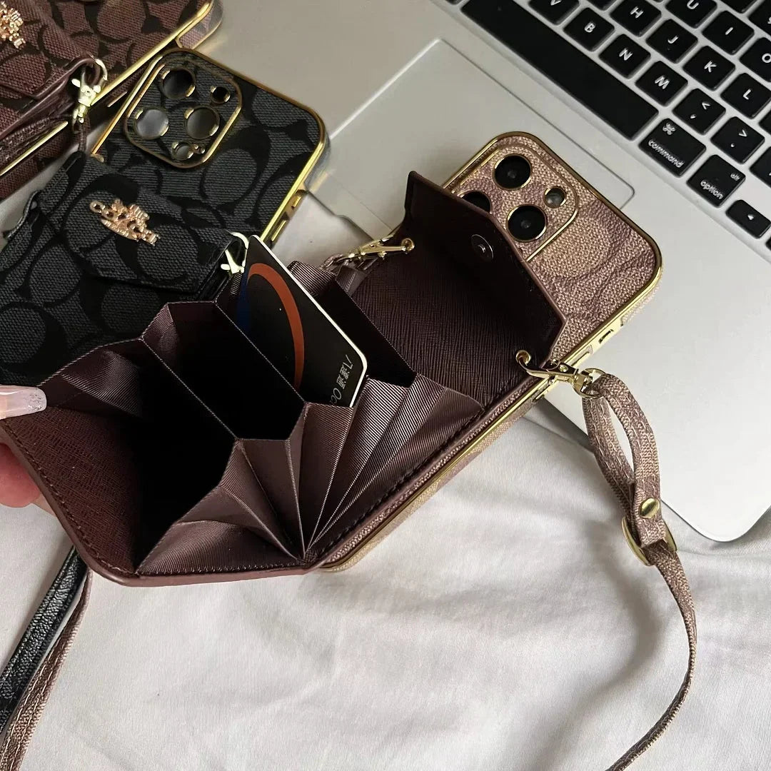 AAOO Luxury Accordion Card Holder Leather Crossbody Apple iPhone Case