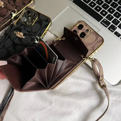 AAOO Luxury Accordion Card Holder Leather Crossbody Apple iPhone Case
