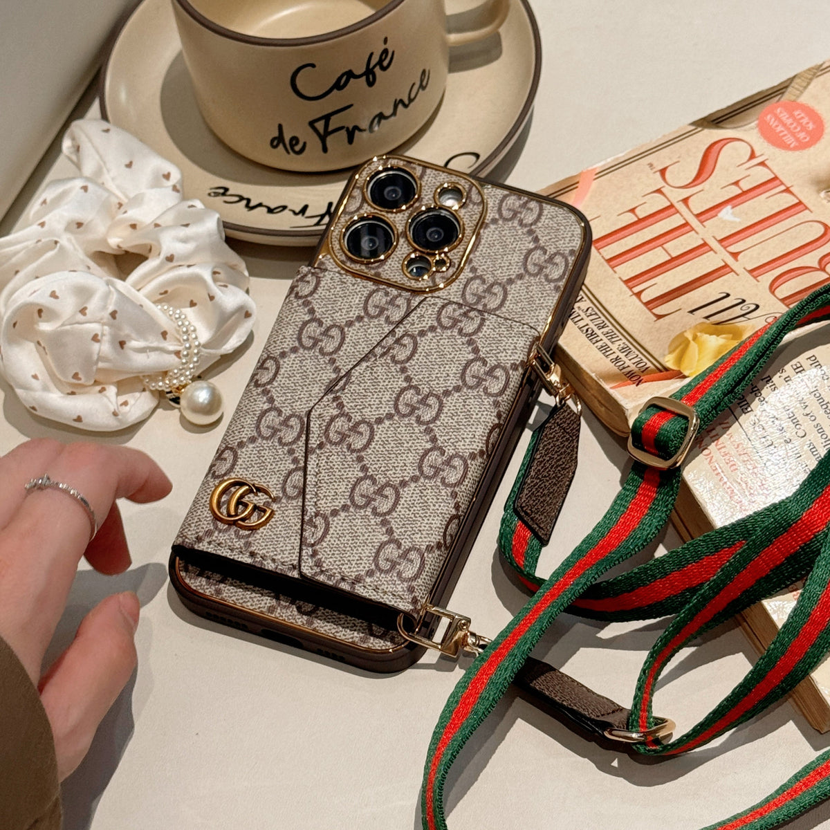 AAOO Luxury Canvas Leather Card Holder iPhone Case