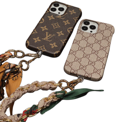 AAOO LUXURY CANVAS APPLE IPHONE CASE DETACHABLE SILK SCARF WRISTBAND