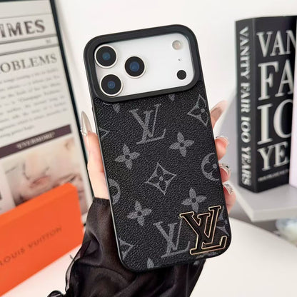 AAOO Luxury Leather with Black Phone Case for iPhone 13-17