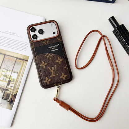 AAOO Luxuriöse Kartenhalter-Handyhülle mit Umhängeband für iPhone 13-18