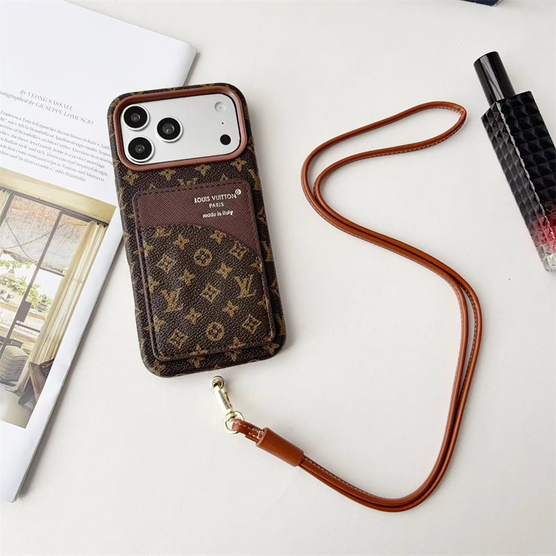 AAOO Luxuriöse Kartenhalter-Handyhülle mit Umhängeband für iPhone 13-18