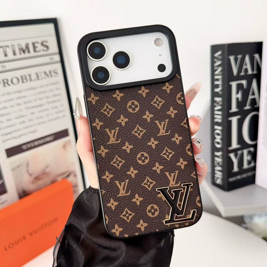 AAOO Luxury Leather with Black Phone Case for iPhone 13-17