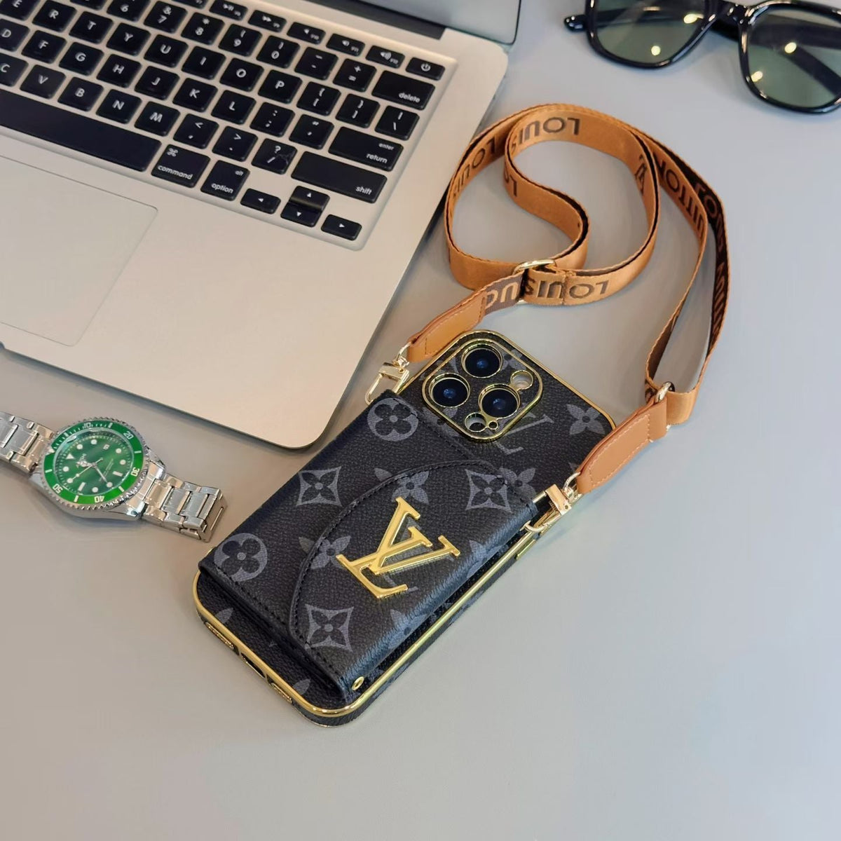 AAOO Luxuriöse Crossbody Geldbörse Handyhülle Kartenhalter mit verstellbarem Umhängeband