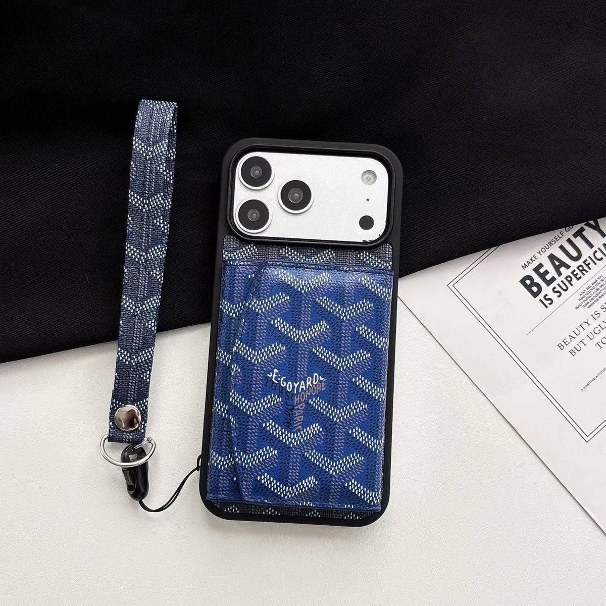 AAOO Luxury GD Pattern Tri-Fold Wallet Phone Case with Matching Wristlet Strap