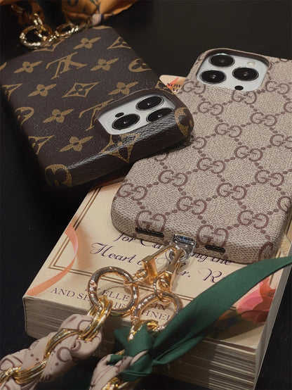 AAOO LUXURY CANVAS APPLE IPHONE CASE DETACHABLE SILK SCARF WRISTBAND