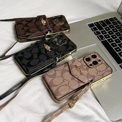 AAOO Luxury Accordion Card Holder Leather Crossbody Apple iPhone Case
