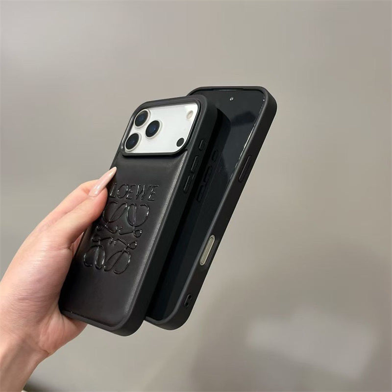 AAOO Luxury -Inspired Leather iPhone Case with Embossed Anagram