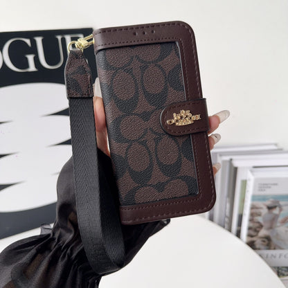 AAOO Luxuriöse Canvas Wallet Handyhülle für iPhone 12-17 mit abnehmbarer Handschlaufe & Kartenhalter