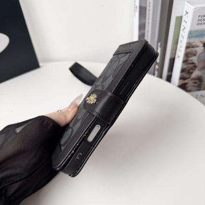 AAOO Luxuriöse Canvas Wallet Handyhülle für iPhone 12-17 mit abnehmbarer Handschlaufe & Kartenhalter